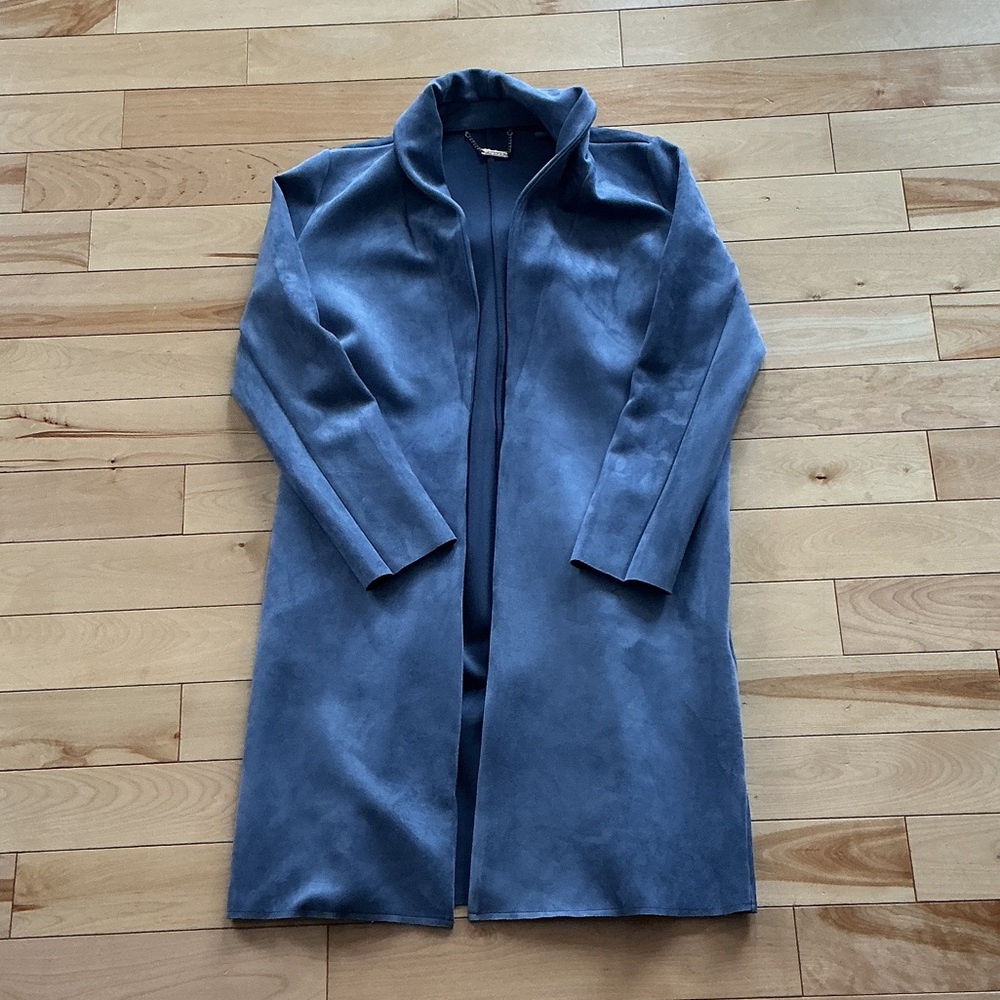 T Tahari Women's Blue Suede Trench Coat